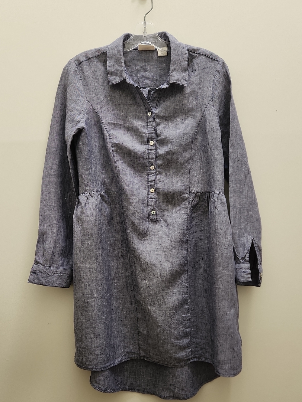 Blue Linen Button-Front Dress